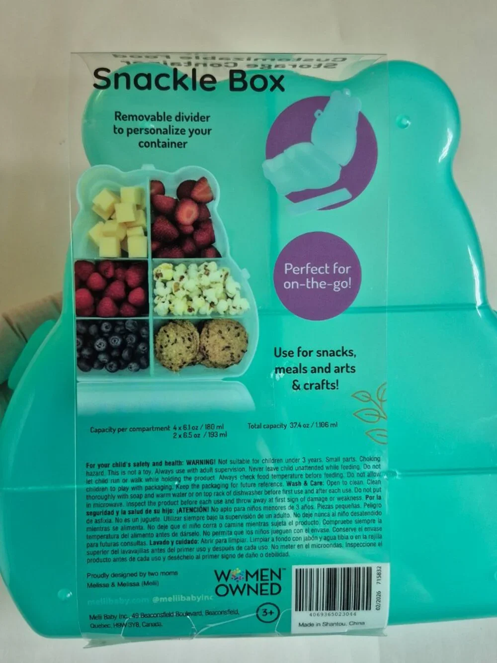 Melii Bear Shape Snackle Box With 6 Adjustable Compartments on-the-go!, NWT